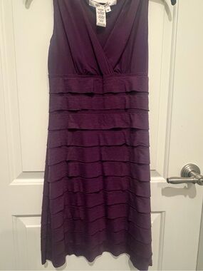 Max Studio Purple Tiered V-Neck Midi Dress
